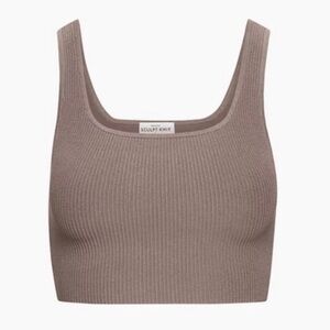 Babaton Sculpt Knit Ribbed Cropped Square Neck Tank Top in Taupe
